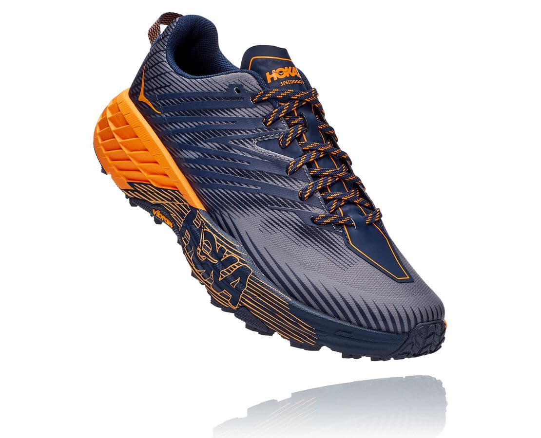 Hoka One One Speedgoat 4 South Africa - Mens Hiking Shoes - Black / Light Gold,VIAUE-9034